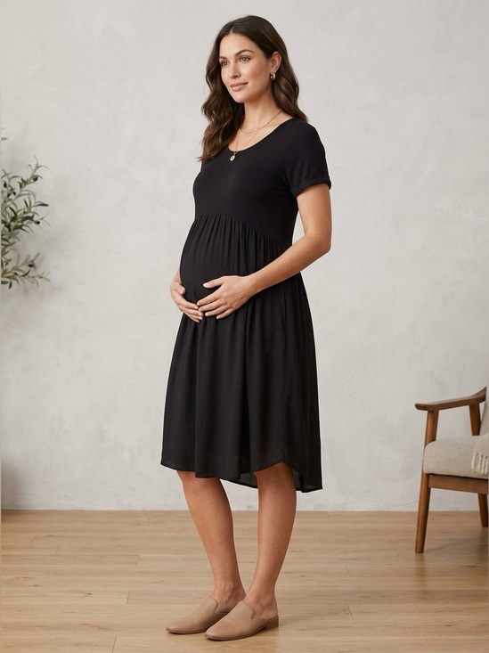 Amazon Dresses & Skirts - Amazon Black Maternity Dress Medium Short Sleeve Babydoll Empire Waist Flowy